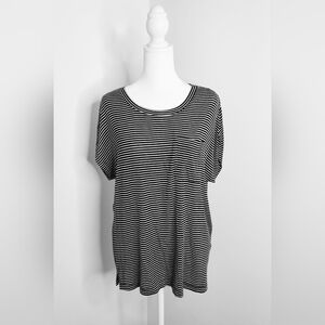 Womens Black & White Striped Pocket Oversized Top Small Casual Closet Staple